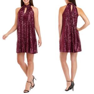 The Limited Burgundy Wine Sequin Halter Neck Mini Dress Size XL